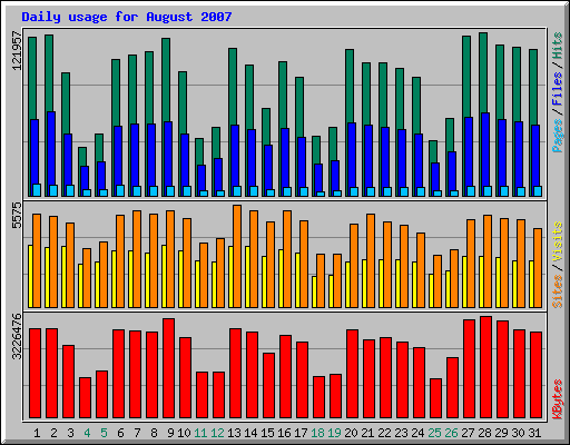 Daily usage for August 2007